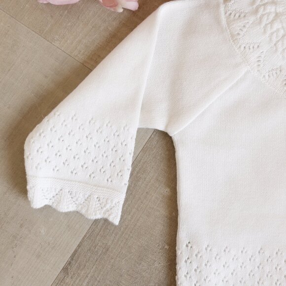 White 100% Cotton Pointelle Cardigan Sweater Newborn Feltman Brothers NWT - Picture 3 of 7